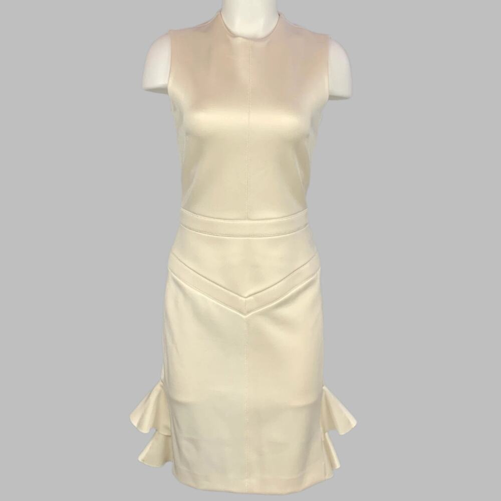 LOUIS VUITTON Size S Beige Ecru Wool Blend Ruffled Fitted Cocktail Dress
